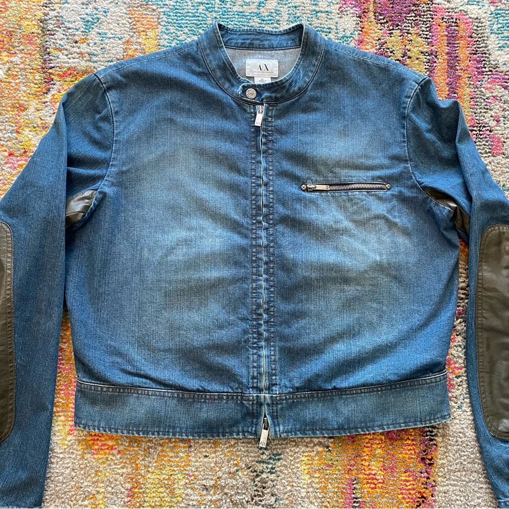Armani Exchange A/X Jean Bomber Jacket Full Zip Motorcycle Collared Mens XL